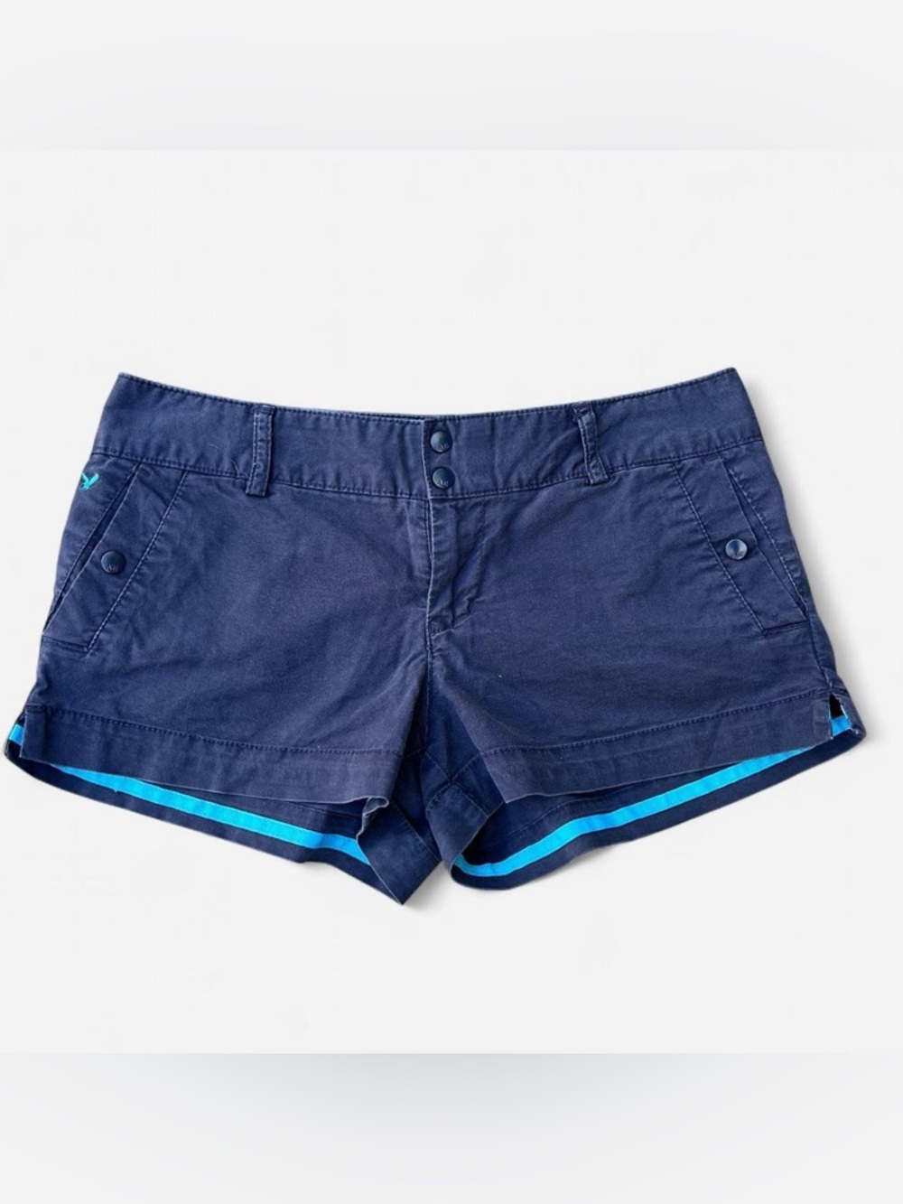 Y2K Low Rise American Eagle Outfitters Navy Shorts with Blue Stripe Accent